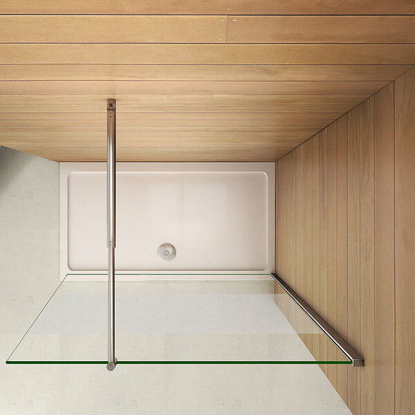 AICA SANITAIRE - Paroi de douche 90x200cm avec barre de fixation 70-120cm en cylindrique, AICA paroi de douche à l'italienne en 8mm verre bande centrale dépoli - large