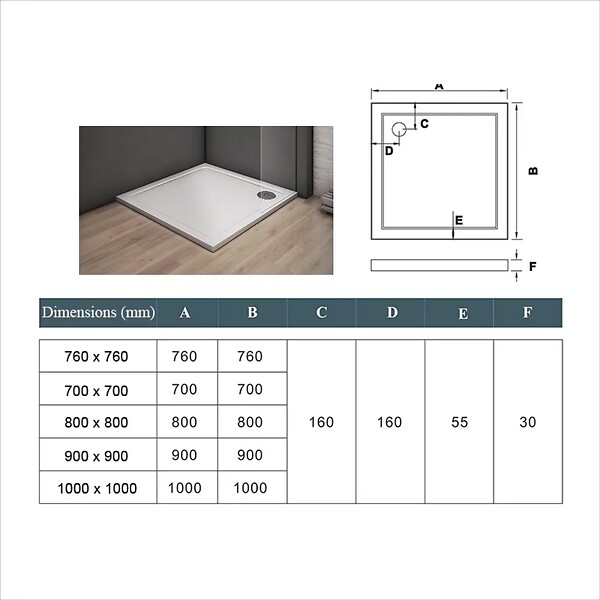 AICA SANITAIRE - Receveur de douche blanc 90x90cm - large