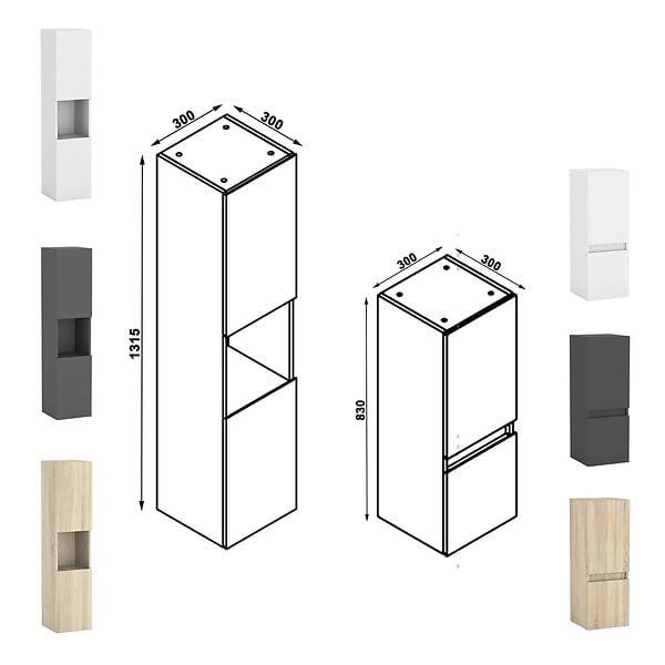 AICA SANITAIRE - Meuble salle de Bain 100cm avec colonne + miroir mural lumineux 3 couleurs Chêne Wotan - large