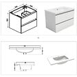 AICA SANITAIRE - AICA ensemble meuble 80 cm blanc avec 2 tiroirs à fermeture automatique, lavabo céramique + miroir salle de bain Bluetooth tricolore + 2 colonnes, suspendu - vignette