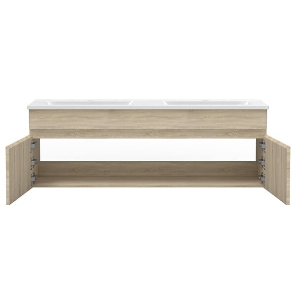 AICA SANITAIRE - Ensemble meuble Salle de Bain 120cm Chêne Wotan double vasque + miroir lumineux 3 couleurs + dimmable - large