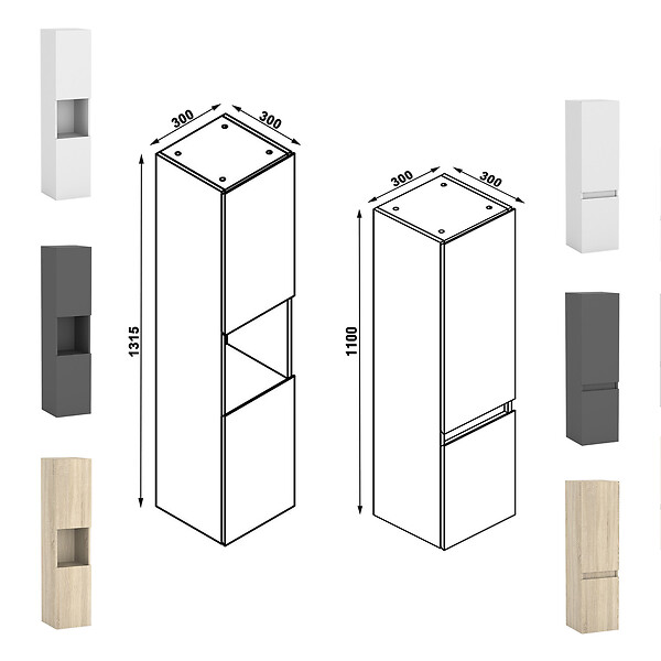 AICA SANITAIRE - Ensemble meuble Salle de Bain 120cm avec colonne et miroir lumineux 3 couleurs Chêne Wotan - large
