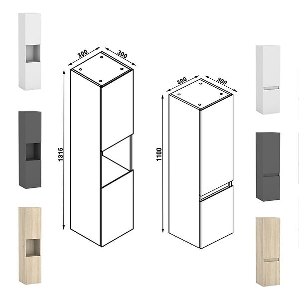 AICA SANITAIRE - Ensemble meuble Salle de Bain 120cm avec colonne + miroir lumineux 3 couleurs Anthracite - large