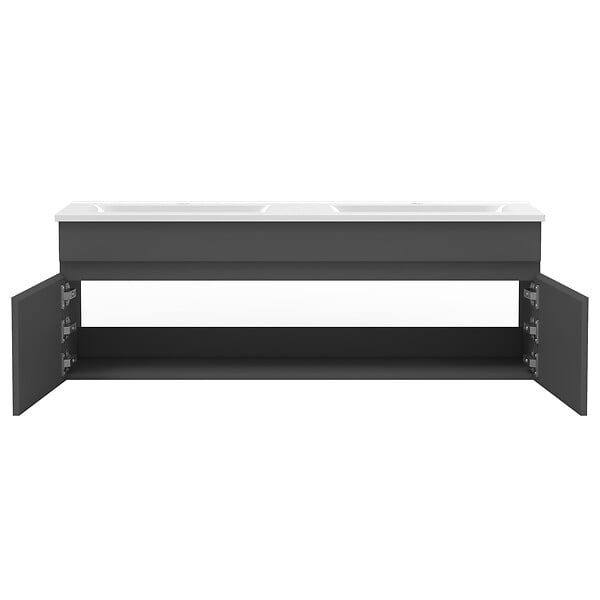 AICA SANITAIRE - Ensemble meubles Salle de Bain 120cm avec colonne + miroir lumineux 3 couleurs Anthracite - large