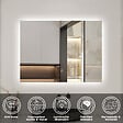 AICA SANITAIRE - Ensemble meuble blanc et vasque L.120cm 4 tiroirs + colonne*2 haut + lavabo + miroir 80x60cm*2-suspendu - vignette
