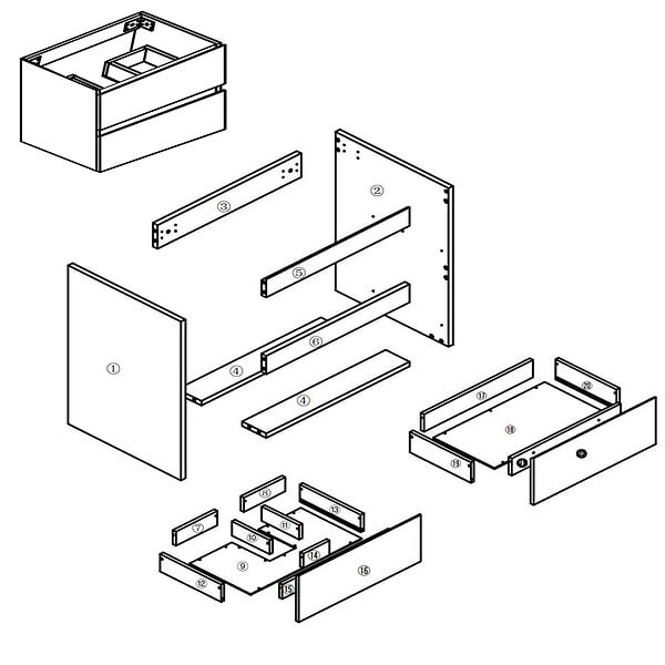 AICA SANITAIRE - AICA Meuble de salle de bain chêne 100cm, suspendu avec 2 tiroirs - large