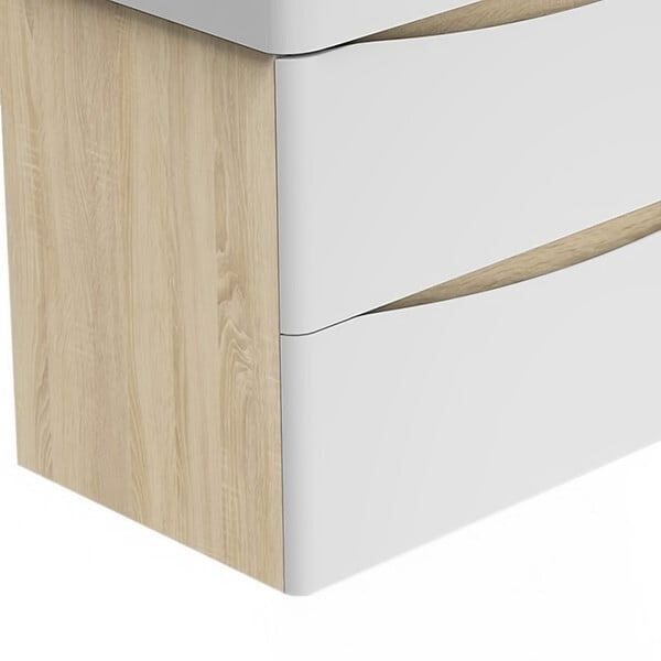 AICA SANITAIRE - AICA Meuble de salle de bain 80cm avec 2 tiroirs, suspendu Blanc + Chêne - large