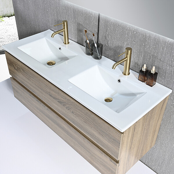 LUXURYBAIN - Meuble salle de bain double vasque 120cm bois et miroir LED LB-8331M - large