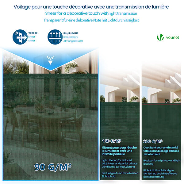 VOUNOT - Brise vue occultant en HDPE 90g/m² 1.5x10m avec attaches de fixation vert - large