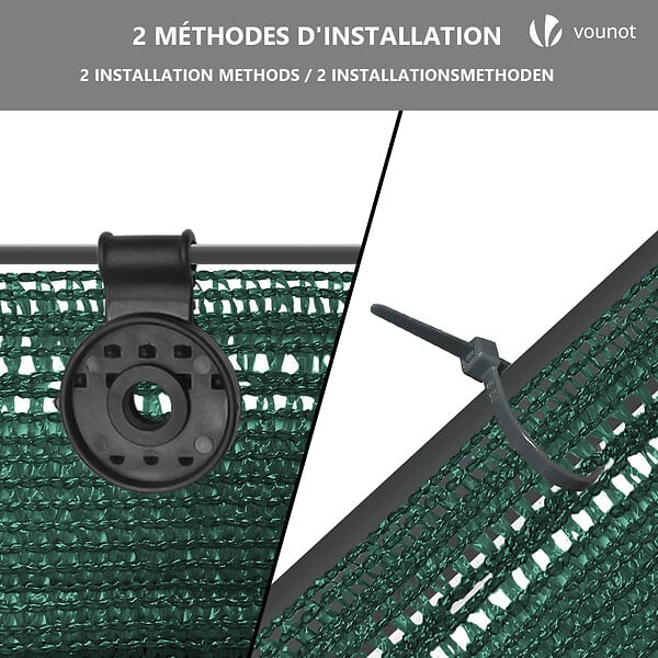VOUNOT - Brise vue occultant en HDPE 90g/m² 1.8x10m avec attaches de fixation vert - large