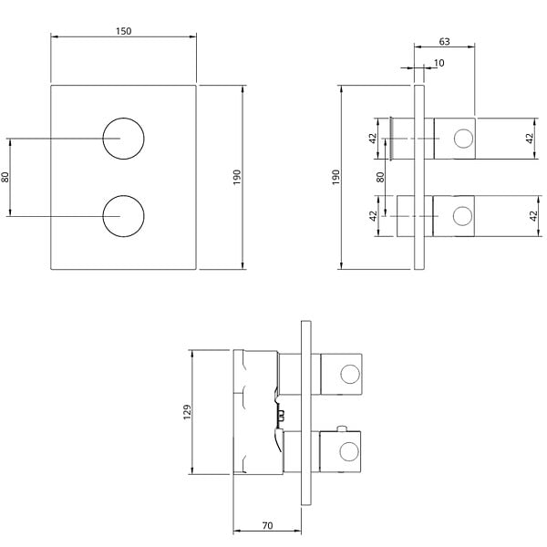 VILLEROY ET BOCH - Façade thermostatique 2 voies  Universal rectangle Or brossé + corps encastré - large