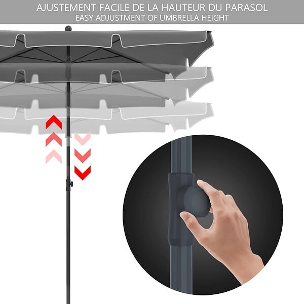 VOUNOT - Parasol rectangulaire 2x1.25m avec housse de protection gris - large