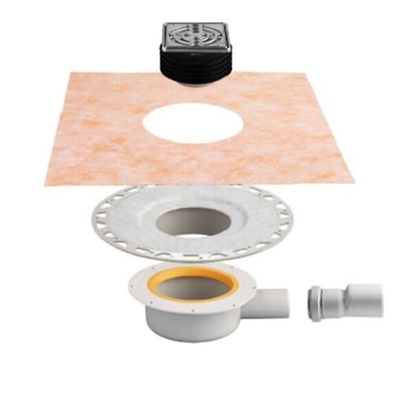 SCHLUTER - Kit complet pour évacuation sortie verticale avec siphon intégré et grille DESIGN 1 CLASSIC KERDI DRAIN - DN50 - grille inox avec vis - large
