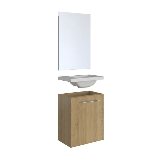 ALLIBERT - Ensemble meuble lave-mains avec miroir BELEM PACK - L 40 x H 51 x P 25 cm - 40 cm- couleur chêne - large