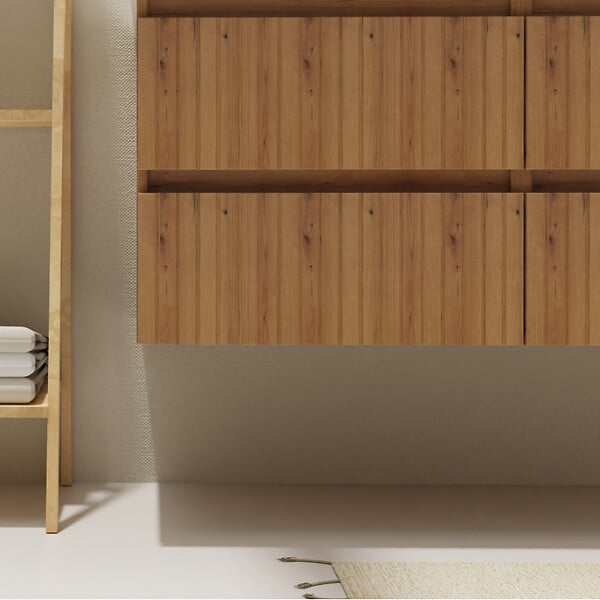 GODART - Meuble salle de bain 120 cm pour vasque à poser - Effet bois strié - A suspendre - Karaib 2 - large