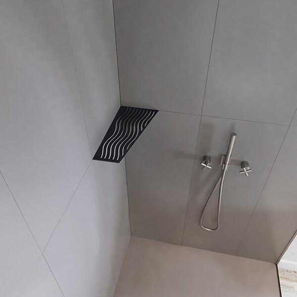 U-TILE - Etagère de douche en acier inox noir 26,2 x 12/7 cm x 2 mm - Rectangulaire design Aqua - fixation sans perçage - large