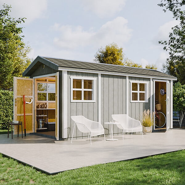 TIMBELA - Abri de Jardin Qualité Premium 8.52 + 2.95 m² - H252x250x530 cm - Construction de Panneaux LP Smartside - Timbela M915C - large