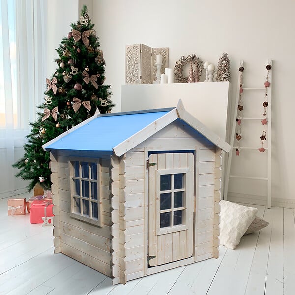 TIMBELA - Timbela M570M-1 Maison en bois pour enfants - Toit bleu - 111x113xH121cm / 0.9 m2 - SANS PLANCHER - large