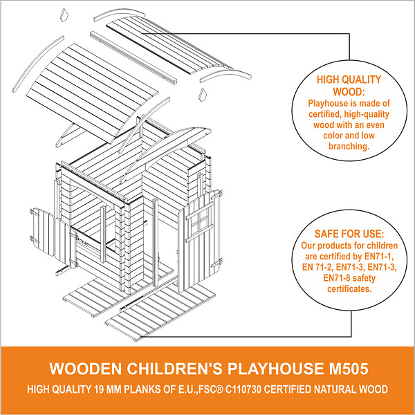 TIMBELA - Timbela M505 Maison en bois pour enfants AVEC PLANCHER - 112x146xH145cm / 1.1m2 - large