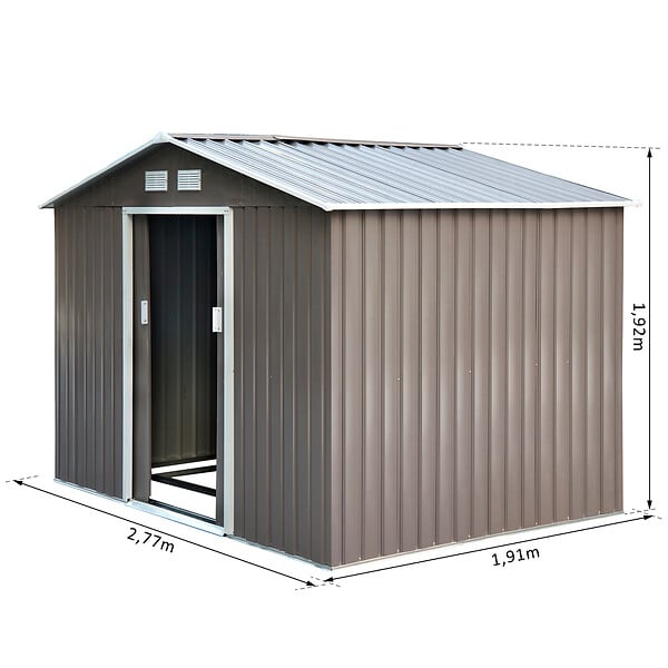 OUTSUNNY - Abri de jardin - remise pour outils - cabanon double porte coulissante - fondation incluse - dim. 277L x 191l x 192H cm - tôle d'acier ondulée grise - large