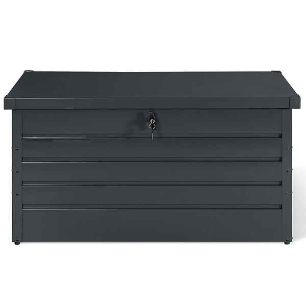 ID MARKET - Coffre de rangement métal verrouillable gris anthracite pour jardin 350L 120x62,5x63 cm - large
