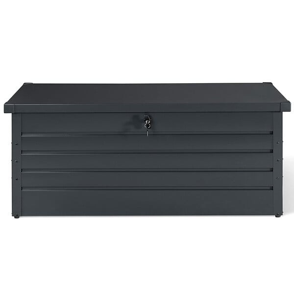 ID MARKET - Coffre de rangement métal verrouillable gris anthracite pour jardin 600L 165x70x63 cm - large