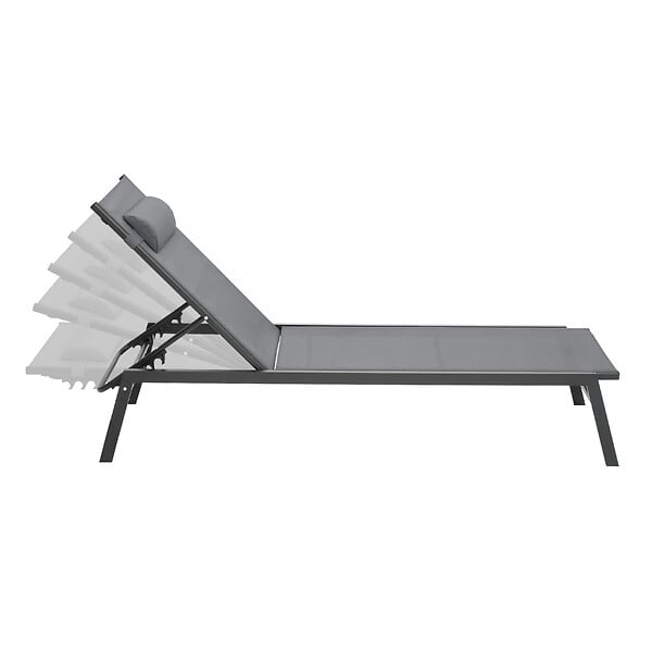 ID MARKET - Lot de 2 transats de jardin inclinables en aluminium SINTRA gris anthracite et noir - large