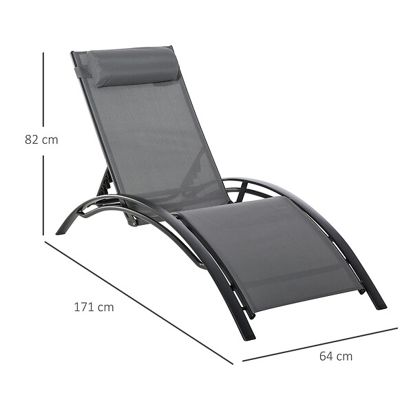 OUTSUNNY - Bain de soleil transat design contemporain inclinable multi-positions tétière amovible incluse alu textilène gris - large