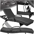 TECTAKE - Bain de soleil rotin tressé noir dossier réglable 5 positions matelas moelleux - vignette