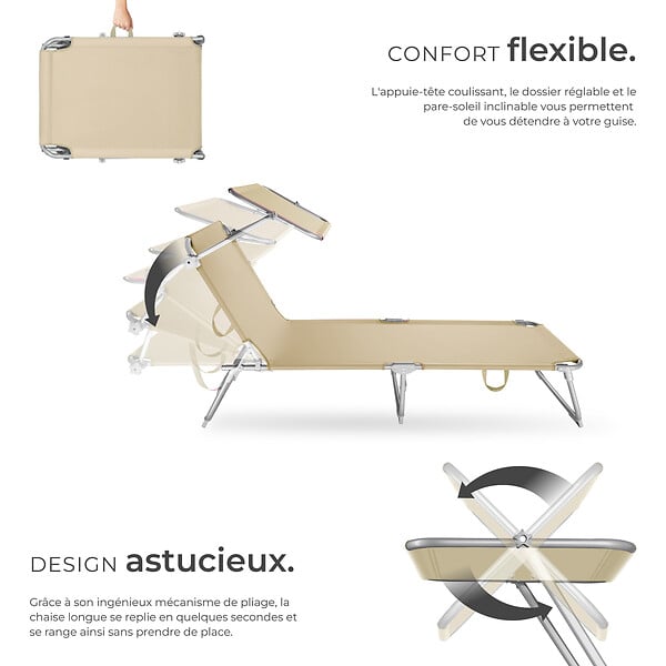 TECTAKE - Transat CHLOÉ beige - large