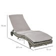 OUTSUNNY - Bain de soleil transat grand confort - dossier inclinable 5 positions roulettes - matelas déhoussable inclus - résine tressée grise - vignette