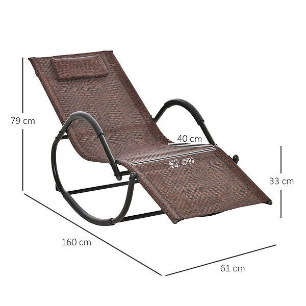 OUTSUNNY - Chaise longue à bascule rocking chair design contemporain dim. 160L x 61l x 79H cm métal textilène brun - large