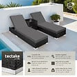 TECTAKE - Lot 2 chaises longues rotin aluminium noir avec table d appoint rangement 184x60x21 cm - vignette