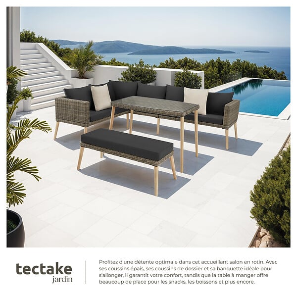 TECTAKE - Salon en rotin avec structure en aluminium Pula marron naturel - large