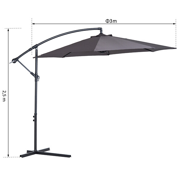 OUTSUNNY - Parasol déporté octogonal inclinable manivelle pied acier Ø 3 x 2,5H m gris - large