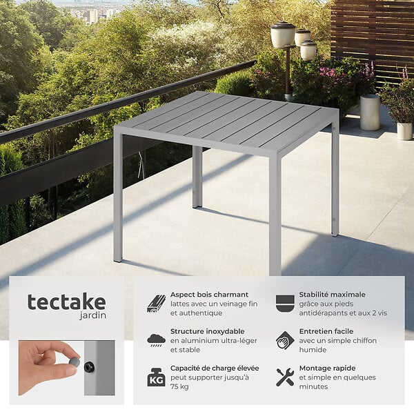 TECTAKE - Table de jardin en aluminium surface de la table en aspect bois argent - large