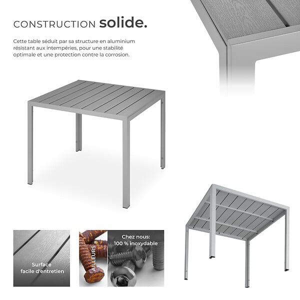 TECTAKE - Table de jardin en aluminium surface de la table en aspect bois argent - large