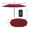 OUTSUNNY - Parasol de jardin XXL parasol grande taille 4,6L x 2,7l x 2,4H m ouverture fermeture manivelle acier polyester haute densité bordeaux - vignette