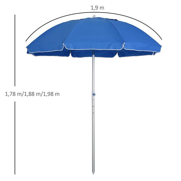 OUTSUNNY - Parasol inclinable octogonal Ø 190 cm tissu polyester haute densité anti-UV hauteur réglable mât alu sac de transport inclus bleu - large