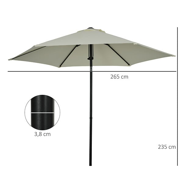 OUTSUNNY - Parasol inclinable octogonal  Ø 2,65 x 2,35H m métal époxy noir polyester haute densité 180 g/m² gris clair - large