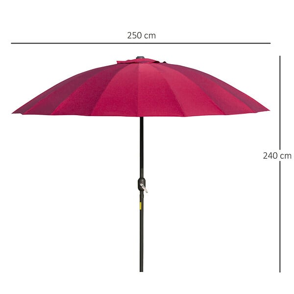 OUTSUNNY - Parasol inclinable rond avec manivelle métal fibre de verre Ø 2,55 m polyester haute densité bordeaux - large