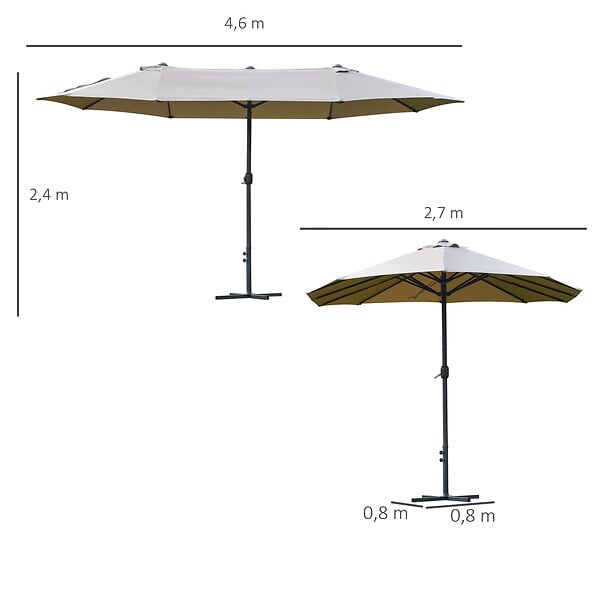 OUTSUNNY - Parasol de jardin XXL parasol grande taille 4,6L x 2,7l x 2,4H m ouverture fermeture manivelle acier polyester haute densité café latte - large