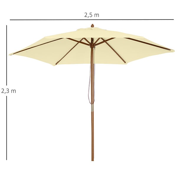 OUTSUNNY - Outsunny Parasol droit hexagonal grande taille de jardin Ø 2,5 x 2,3H m bois de bambou crème - large
