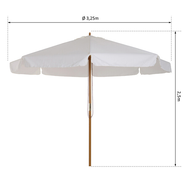 OUTSUNNY - Parasol droit rond grande taille de jardin Ø 3,25 x 2,5H m bois de bambou polyester crème - large