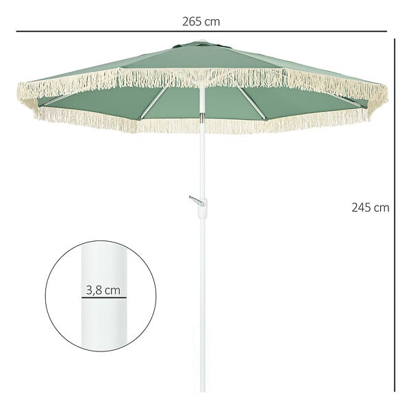 OUTSUNNY - Parasol inclinable de jardin style bohème à franges polyester haute densité vert - large