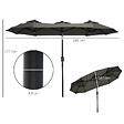 OUTSUNNY - Parasol de jardin inclinable grande taille ouverture fermeture manivelle acier polyester haute densité gris - vignette