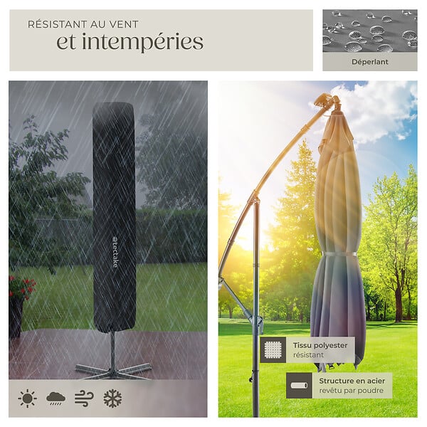 TECTAKE - Parasol à LED solaire Sunna avec manivelle 2,5 x 2,5 m  gris clair - large