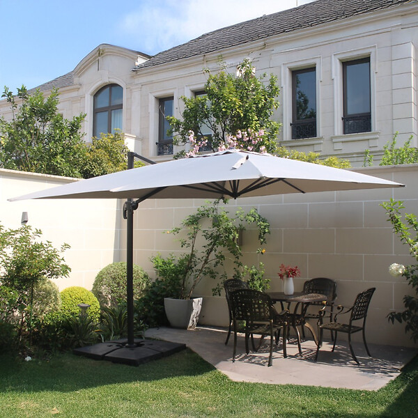 CONCEPT USINE - Ensemble parasol  écru 3x3m et 4 dalles à lester PALATINO - large