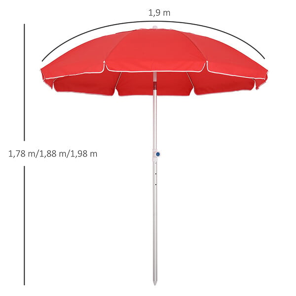 OUTSUNNY - Parasol inclinable octogonal Ø 190 cm tissu polyester haute densité anti-UV hauteur réglable mât alu sac de transport inclus rouge - large