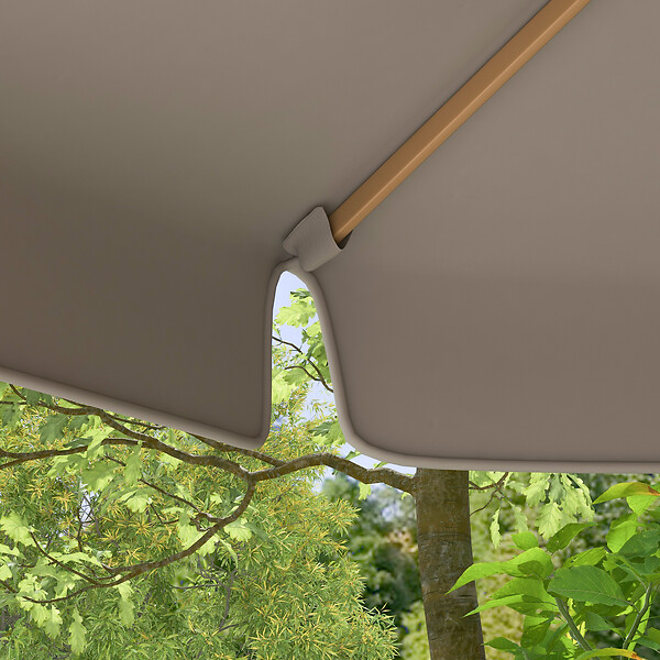 OUTSUNNY - Parasol droit rond grande taille de jardin Ø 3,25 x 2,5H m bois de bambou polyester gris - large